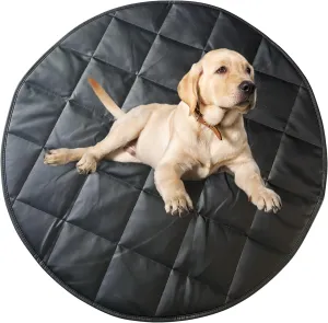 Uniklook Vegan Leather Dog Travel Bed Quilted Travel Mat Waterproof Blanket Foldable Washable Portable Pet Bedding (Black, Cream 35")