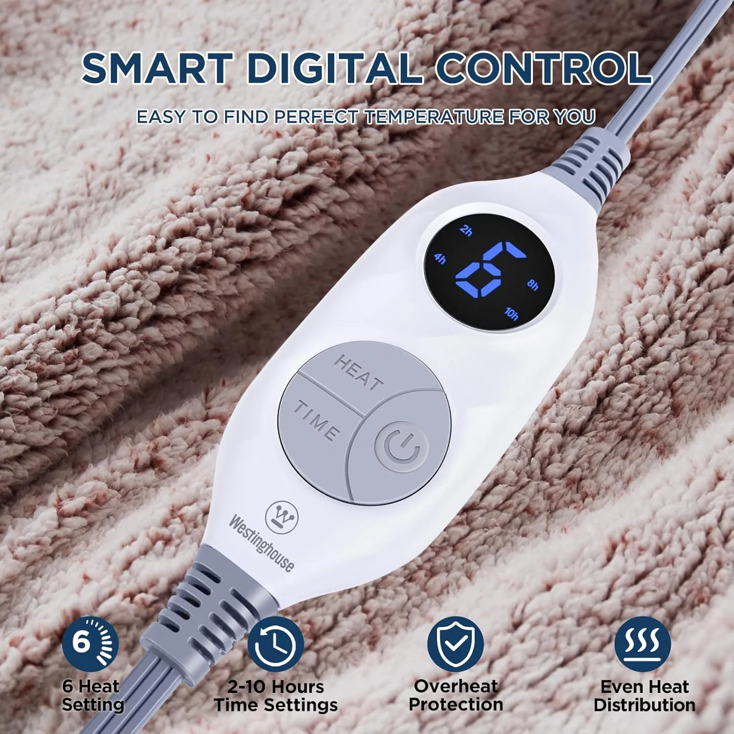 Westinghouse Electric Blanket Throw Size, Soft Plush Sherpa Heated Blanket with 6 Heating Levels & 2-10 Hours Auto-Off, Machine Washable, 50x60 inches, Rust