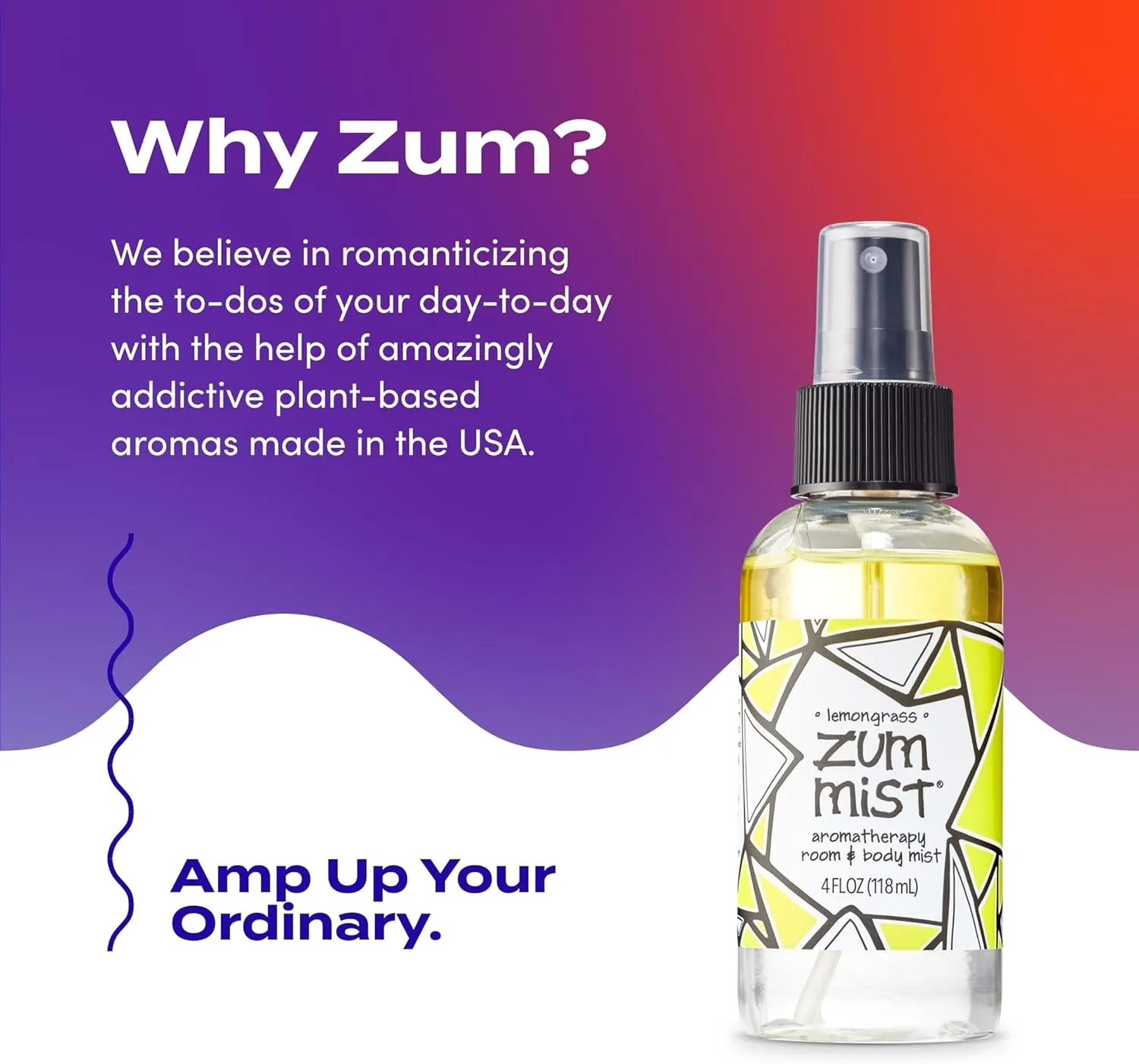 Zum Indigo Wild Mist Room & Body Spray - Aromatherapy Essential Oil Spray - Natural Body Mist & Room Spray - Lemongrass Scent - 4 fl oz (2 Pack)