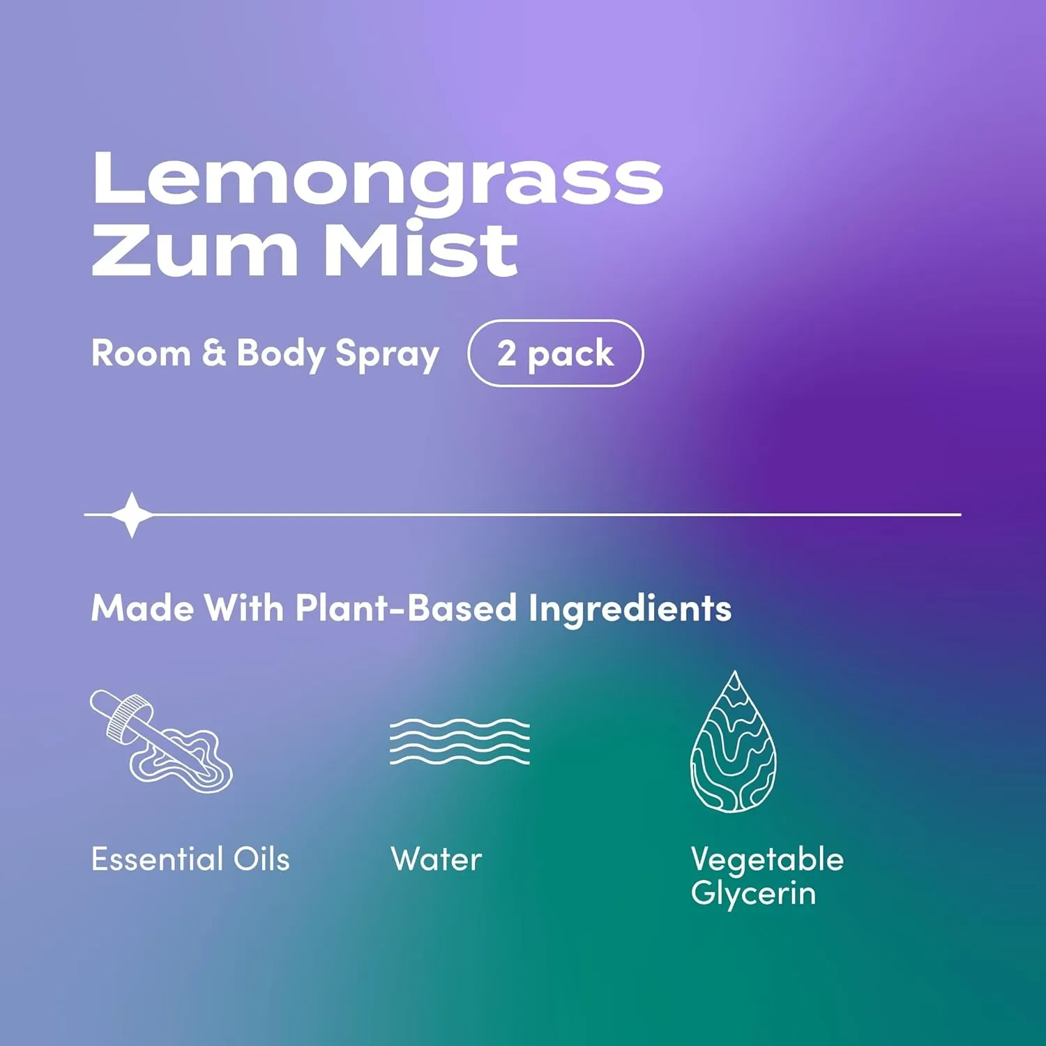 Zum Indigo Wild Mist Room & Body Spray - Aromatherapy Essential Oil Spray - Natural Body Mist & Room Spray - Lemongrass Scent - 4 fl oz (2 Pack)
